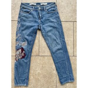 Pilcro Anthropologie Slim Boyfriend Jeans Womens 27 Embroidered Floral  Denim